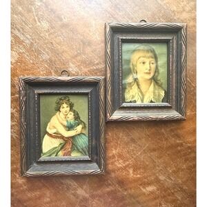 Vintage Art Print Miniature Portrait Framed 2pc